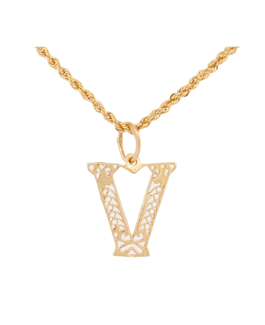 Gold Initial Pendant Necklace – Letter V, 1.10g | Bigeasy Jewellers
