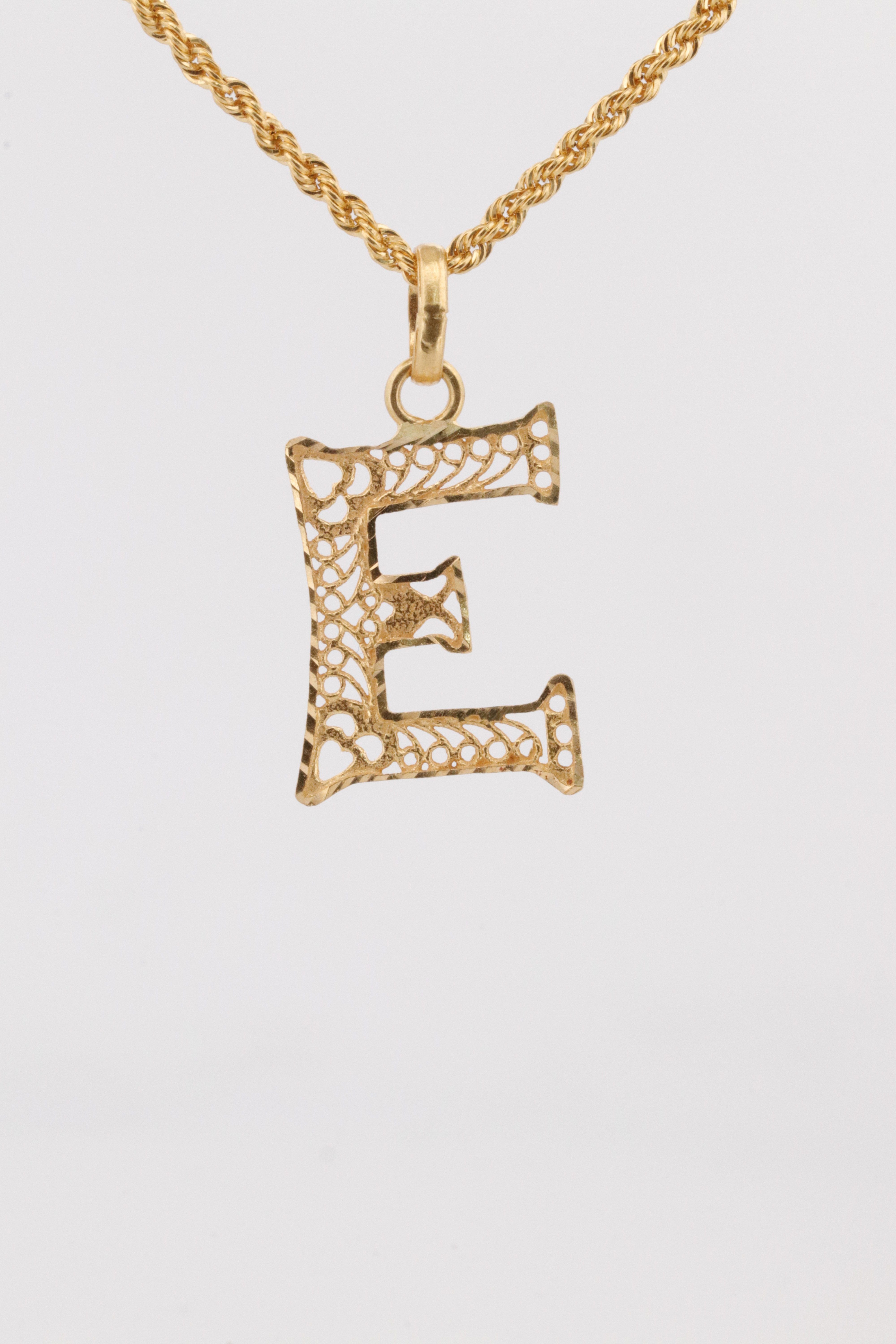 Gold Letter E Pendant Necklace – 1.34g Filigree Design | Bigeasy Jewellers