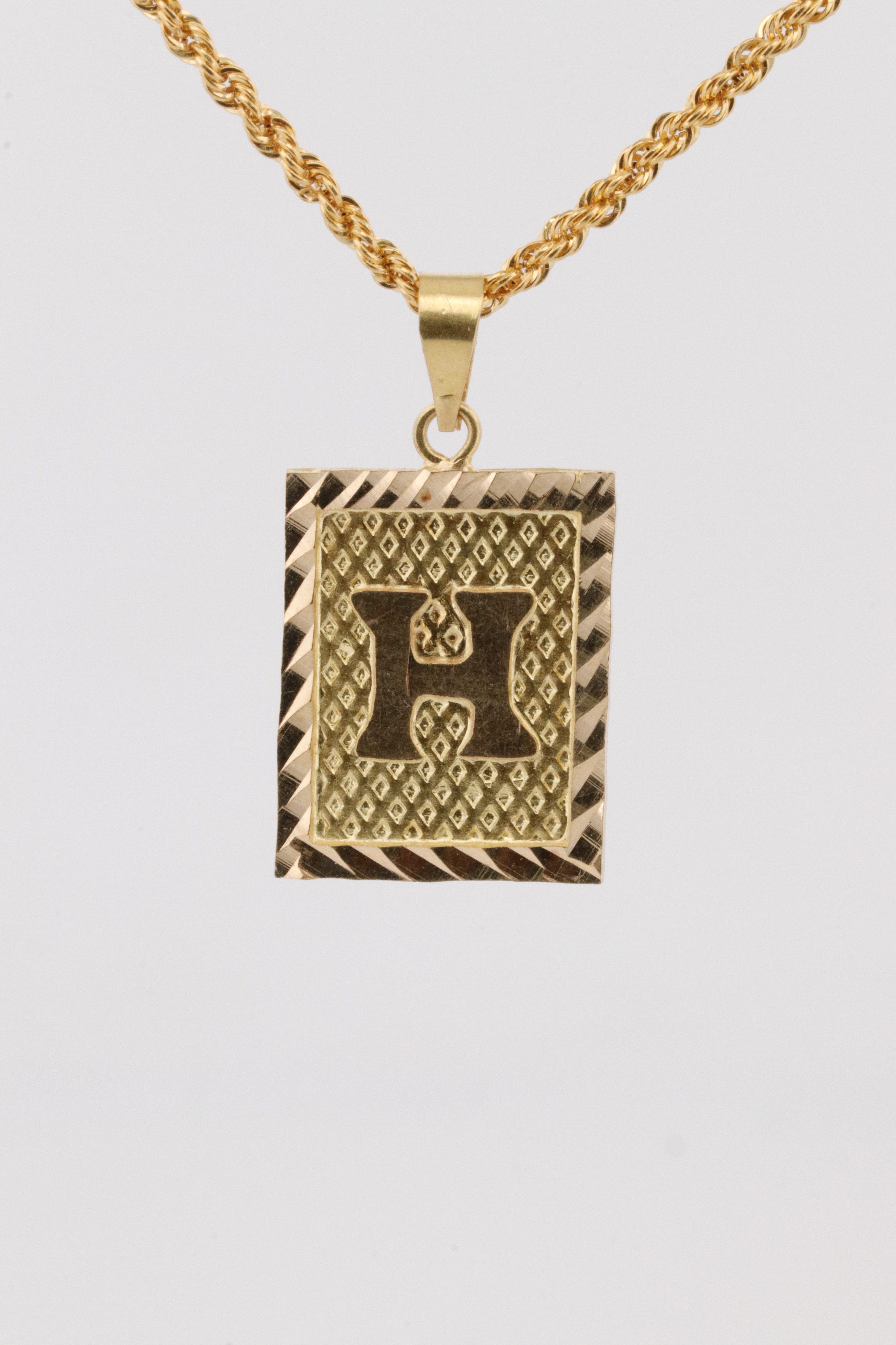 Gold Letter H Pendant Necklace – 1.50g Rectangle Design | Bigeasy Jewellers