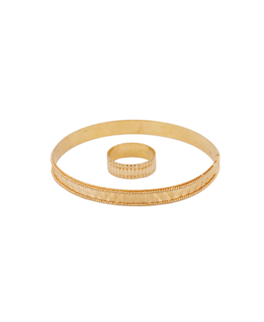 Gold Textured Bangle with Ring Set – 13.2g | Bigeasy Jewellers