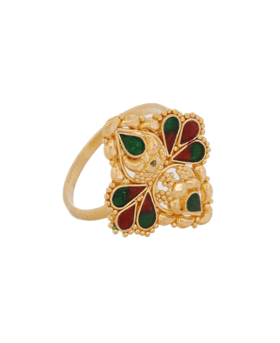 22K Gold Enamel Floral Ring – 4.2g Colorful Jewelry | Bigeasy Jewellers