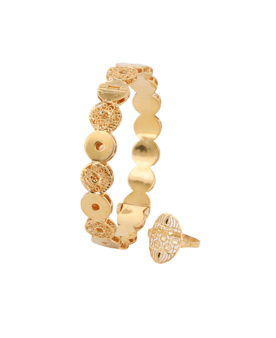 Bigeasy Jewellers 22K Gold Coin-Design Bangle & Ring Set – 20.45g, Size 2.2