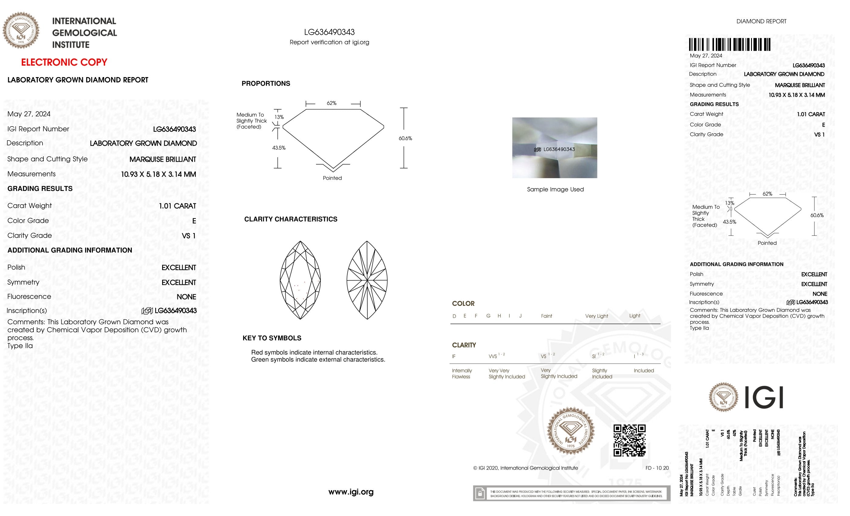 Diamond certification report with IGI logo on a white background