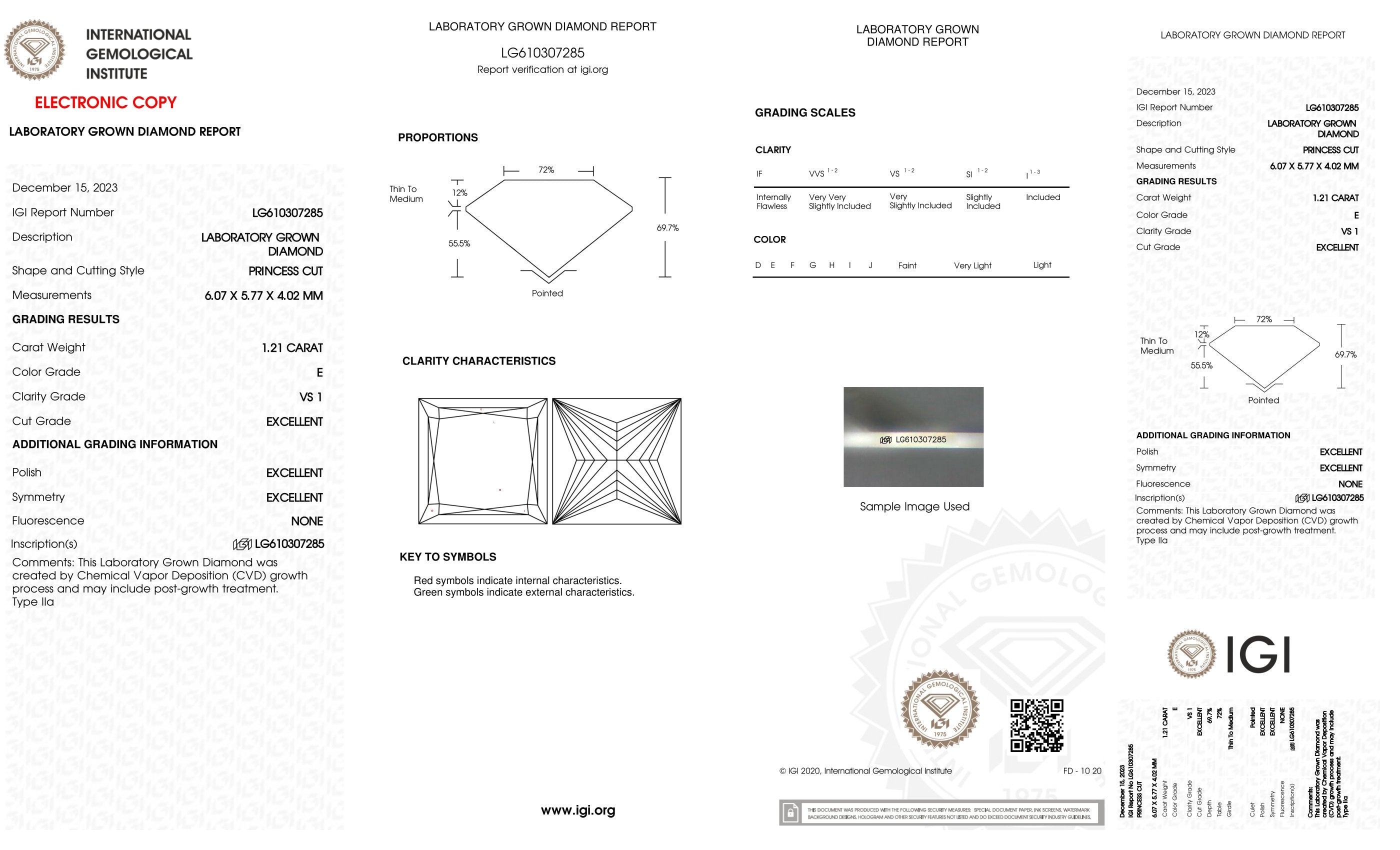 Diamond grading report with IGI logo on a white background