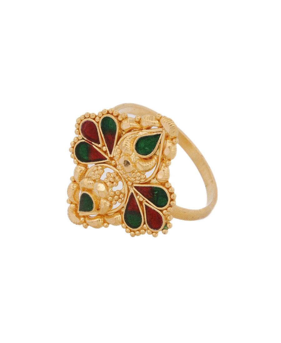 22K Gold Enamel Floral Ring – 4.2g Colorful Jewelry | Bigeasy Jewellers