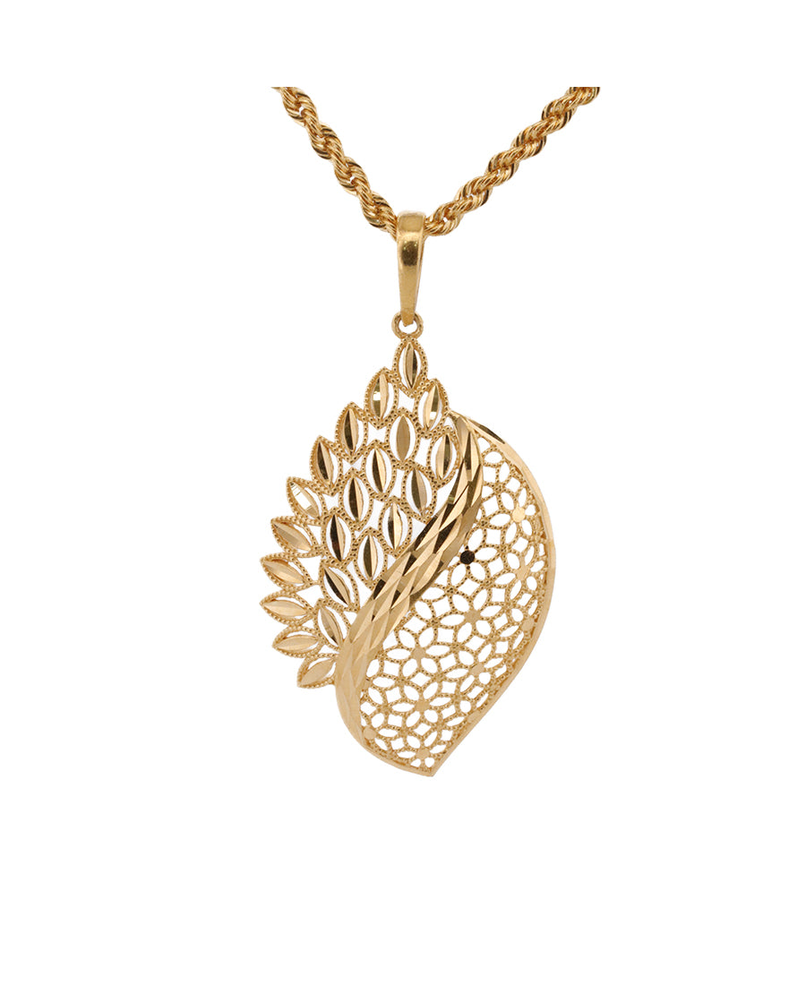 Gold Filigree Leaf Pendant Necklace – 3.15g, 1.4in | Bigeasy Jewellers