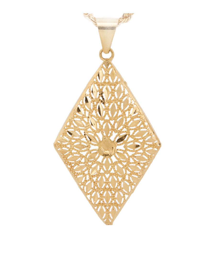 Gold Diamond-Shaped Filigree Pendant Necklace – 3.5g, 1.6in | Bigeasy Jewellers