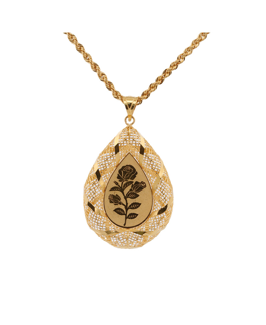 Gold Teardrop Rose Pendant Necklace – 3.84g, 1.3in | Bigeasy Jewellers