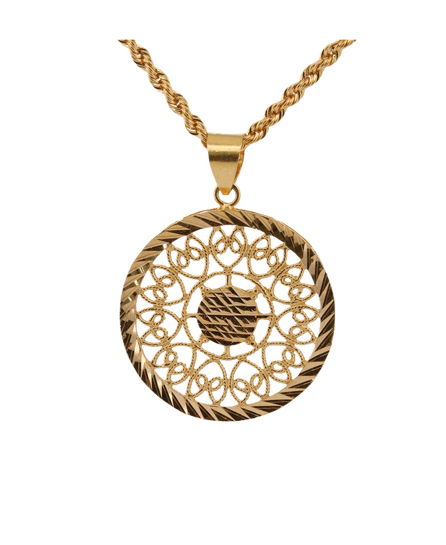 Gold Round Filigree Pendant Necklace – 3.91g, 1in | Bigeasy Jewellers