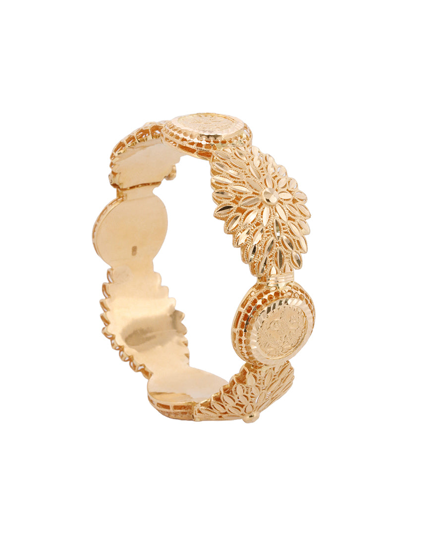 Bigeasy Jewellers 22K Floral Coin Gold Bangle – 40.3g, Size 2.5