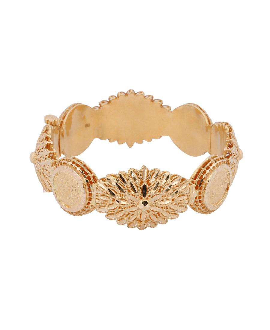 Bigeasy Jewellers 22K Floral Coin Gold Bangle – 40.3g, Size 2.5