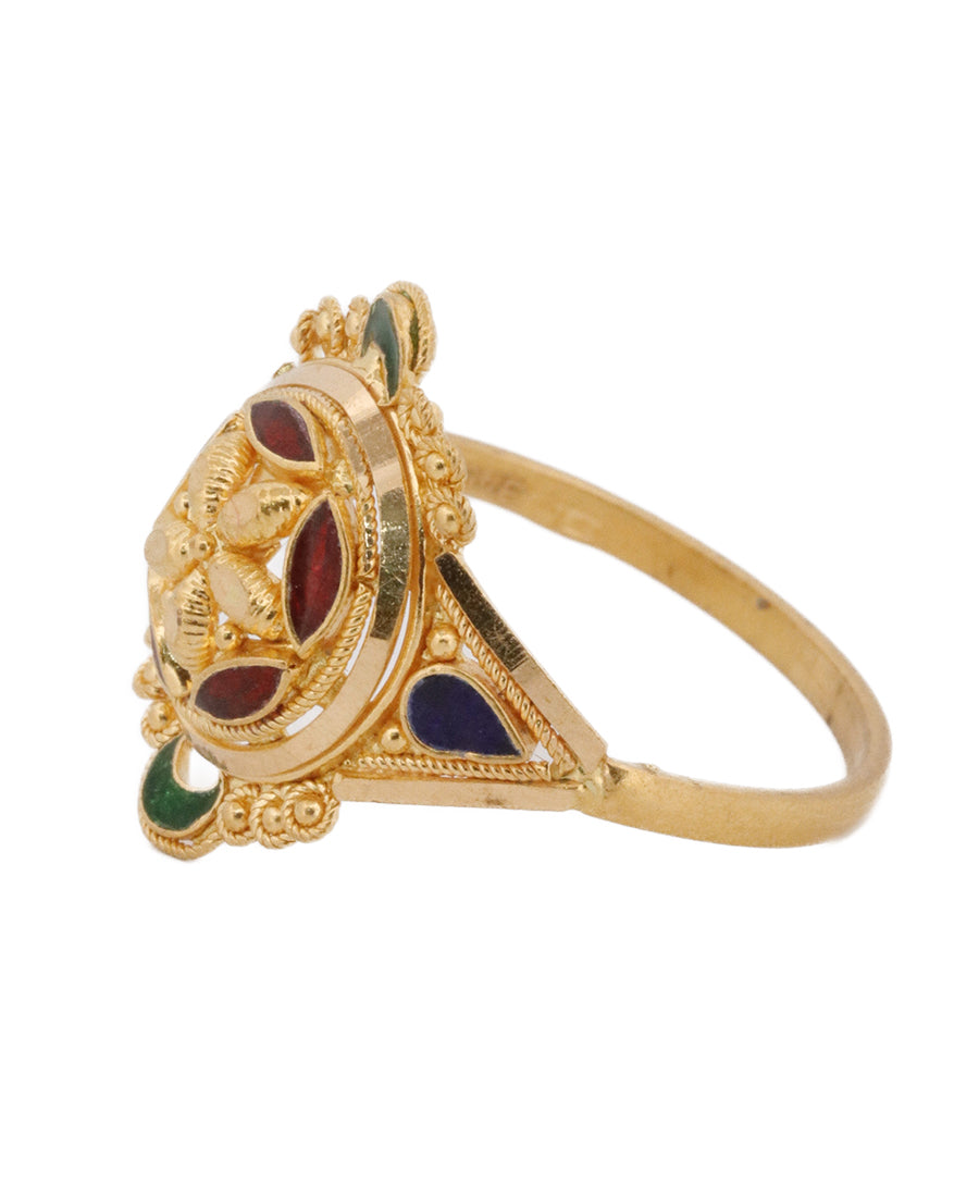 22K Gold Enamel Floral Ring – 3.7g | Bigeasy Jewellers