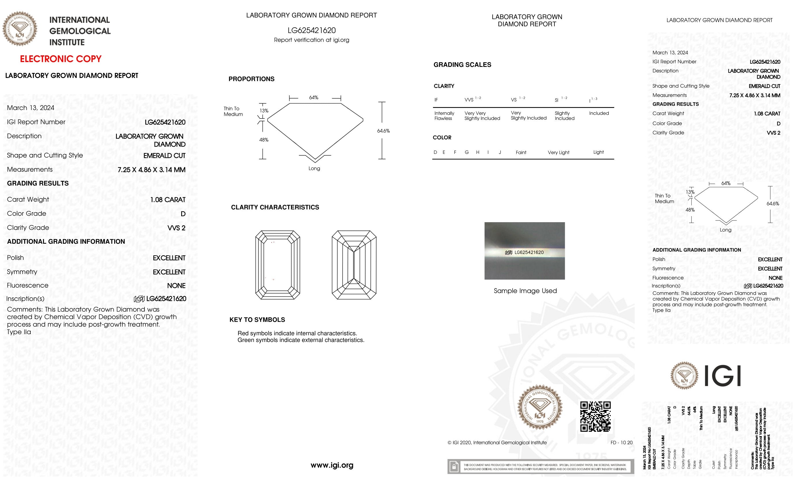 Diamond grading report with IGI logo on a white background
