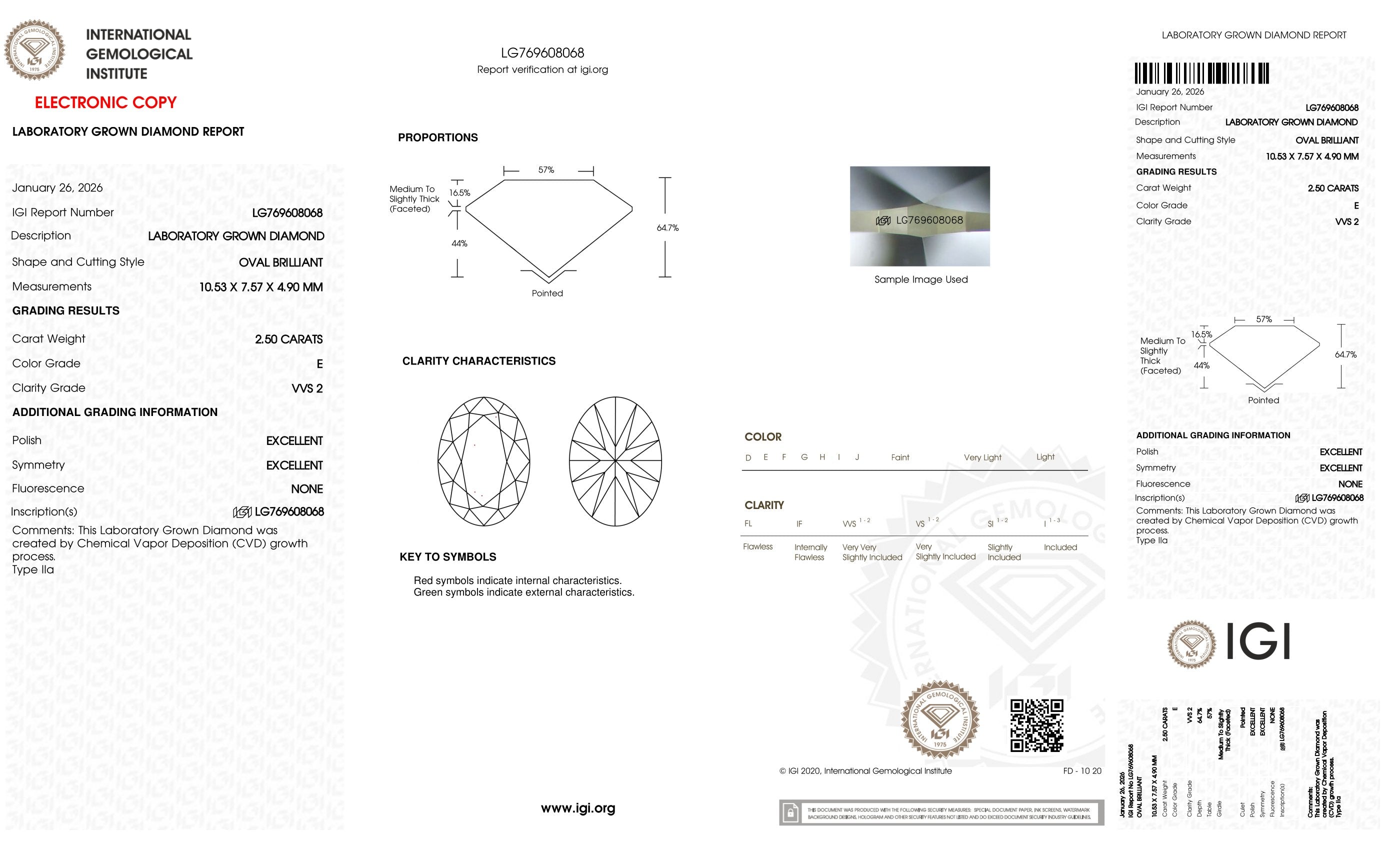 Diamond certification report with IGI logo on a white background