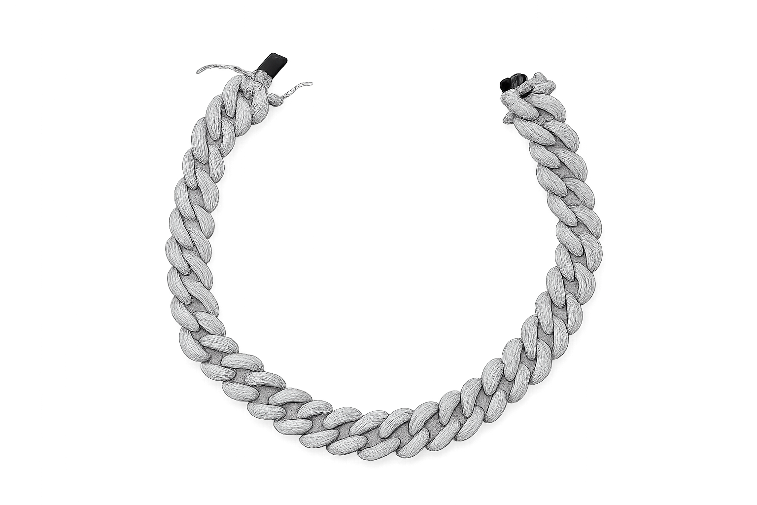 Gray braided dog leash on a white background