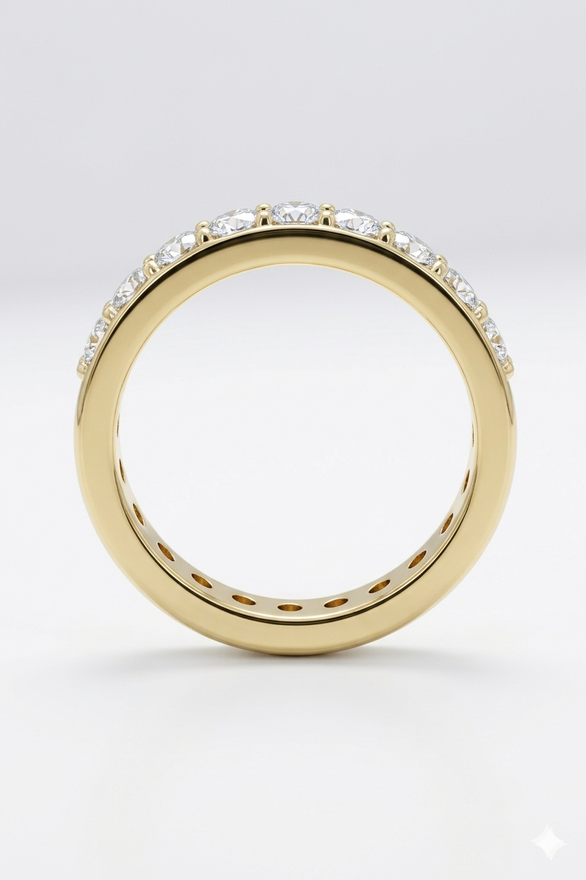 Gold ring with diamonds on a white background
