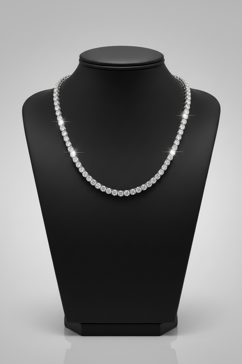 Moissanite Tennis Chain Necklace – 925 Silver - 23.11 Gram | 18K White Gold Coated