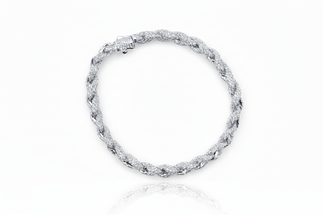 VVS Moissanite Rope Bracelet in 925 Sterling Silver – 18K White Gold Coated Fine Jewelry
