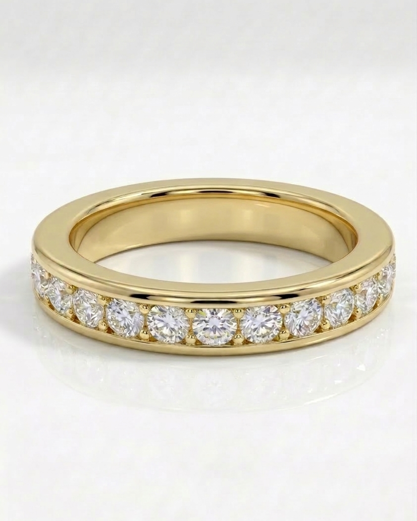 Gold ring with diamonds on a white background