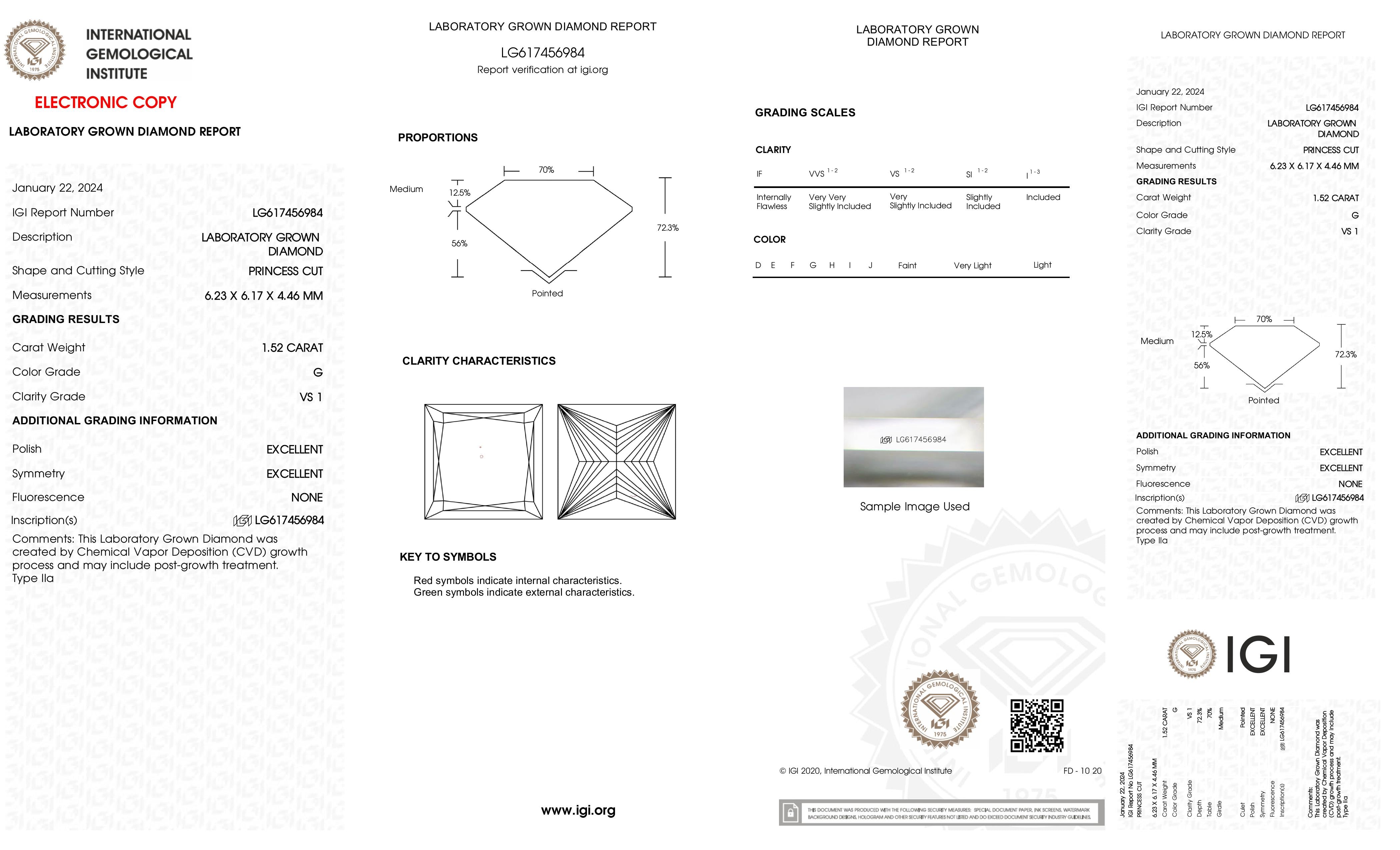 Diamond grading report with IGI logo on a white background