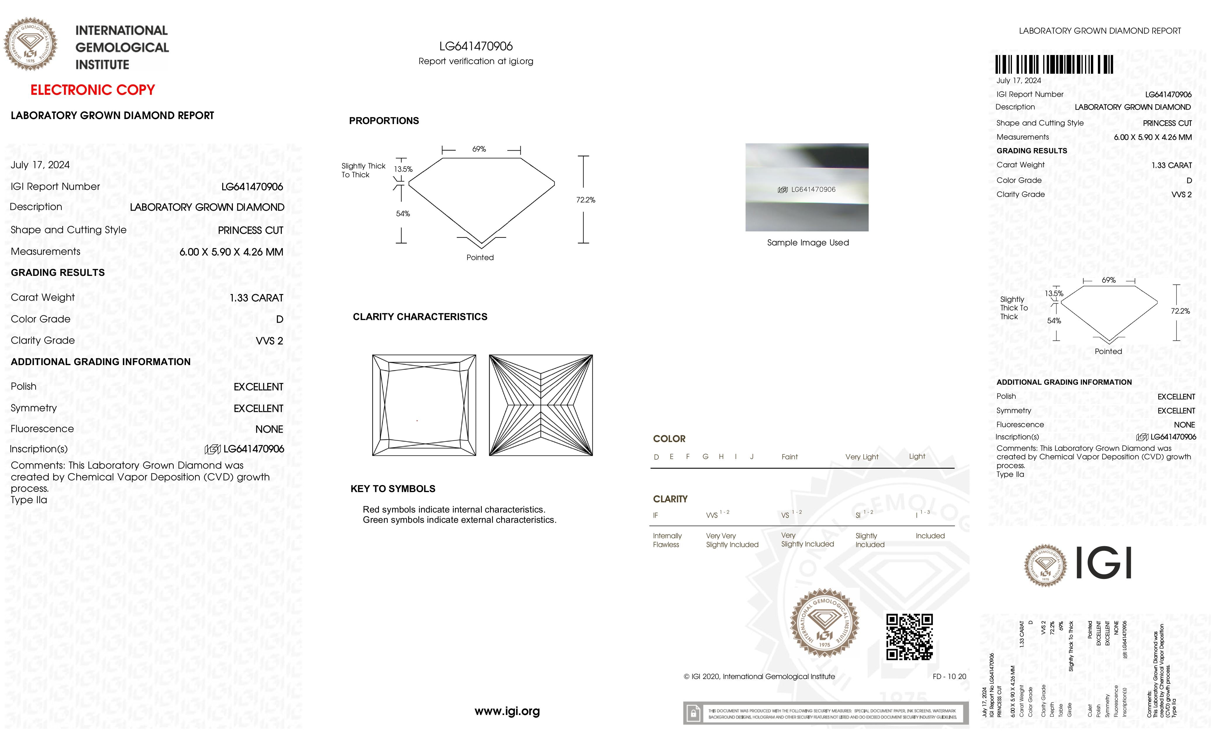 Diamond grading report with IGI logo on a white background