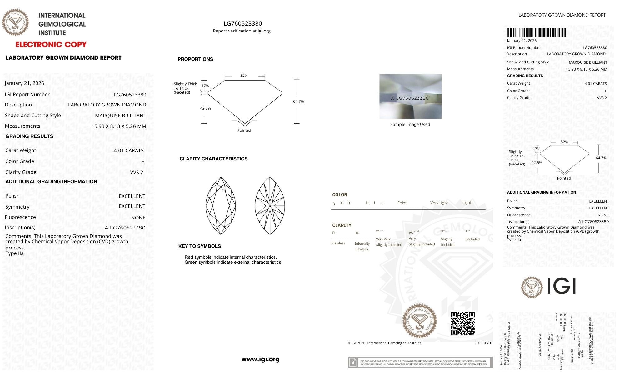 Diamond grading report with IGI logo on a white background