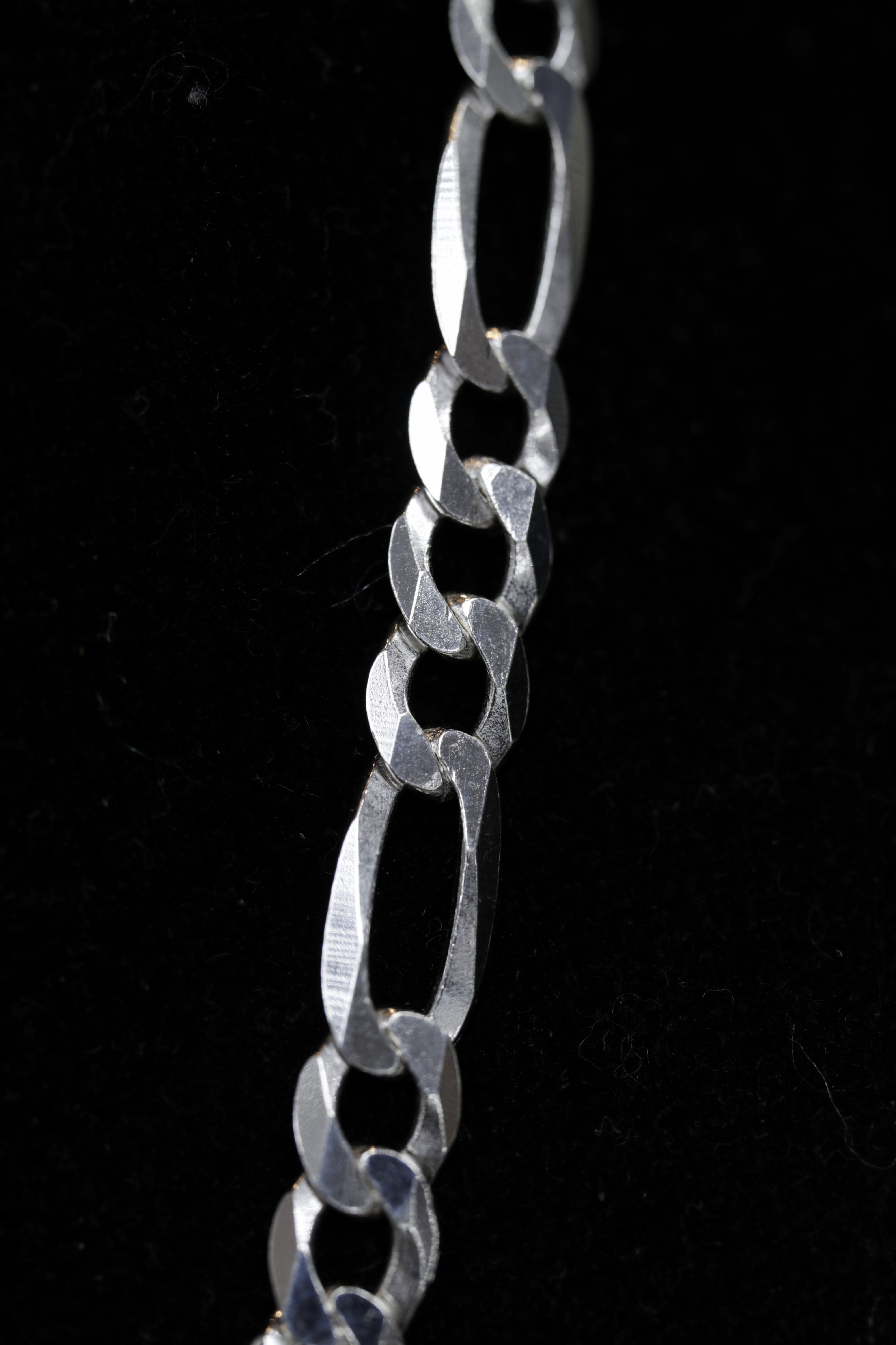 Close-up of a silver chain on a black background