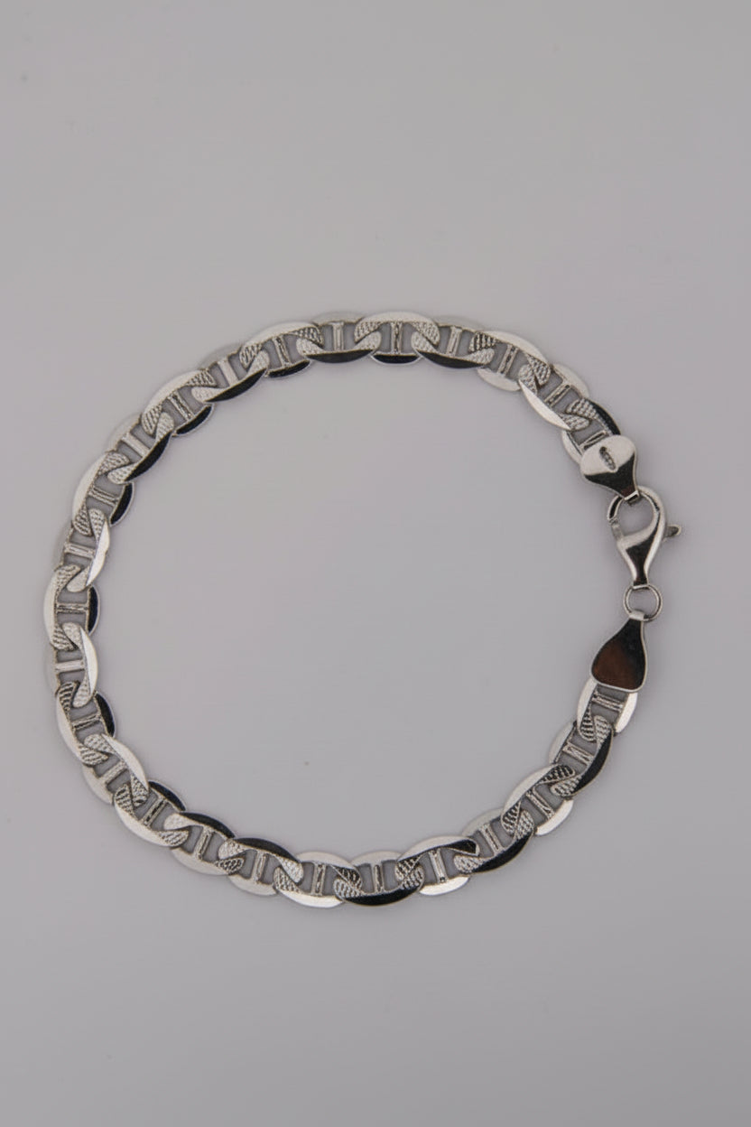 Silver Bean  bracelet on a gray background