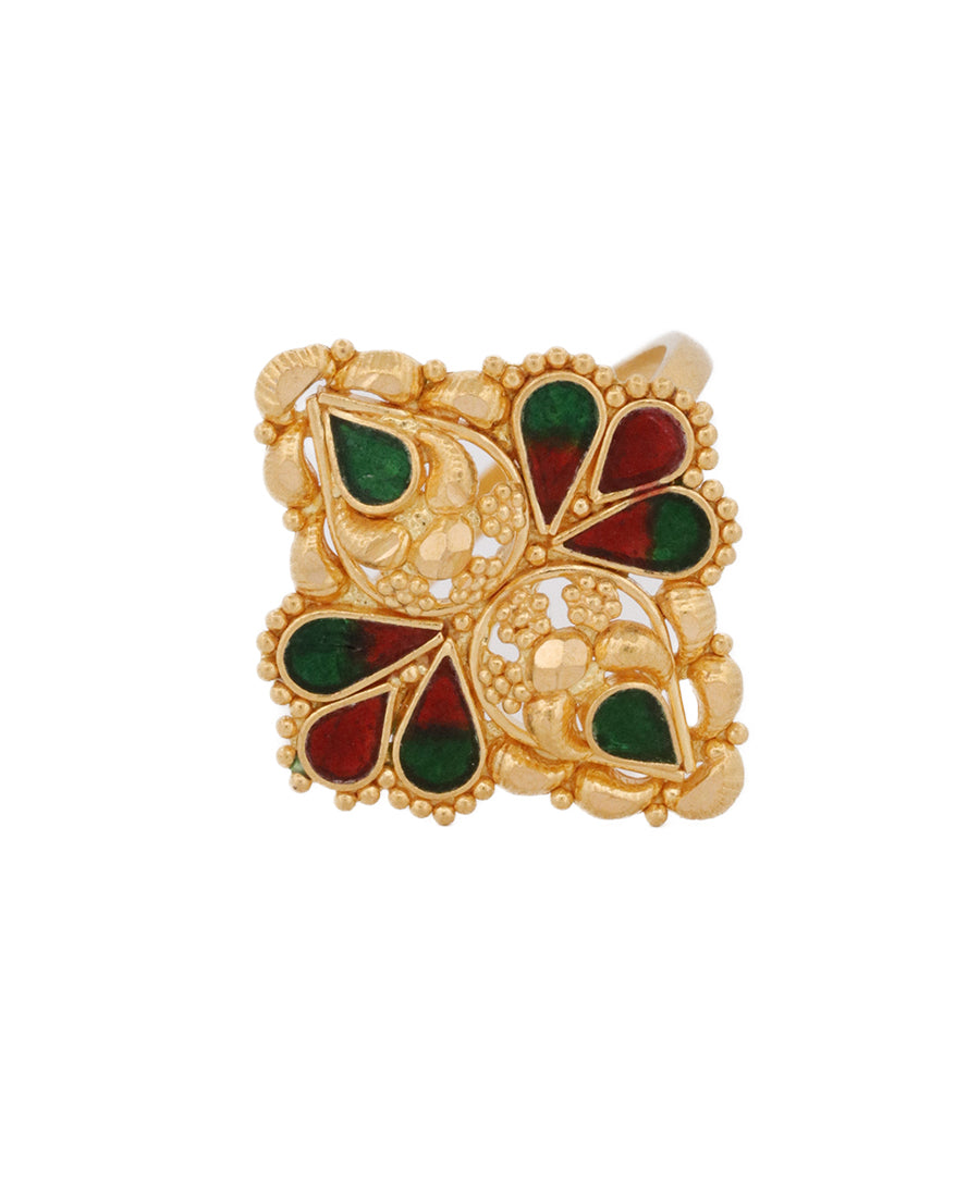22K Gold Enamel Floral Ring – 4.2g Colorful Jewelry | Bigeasy Jewellers