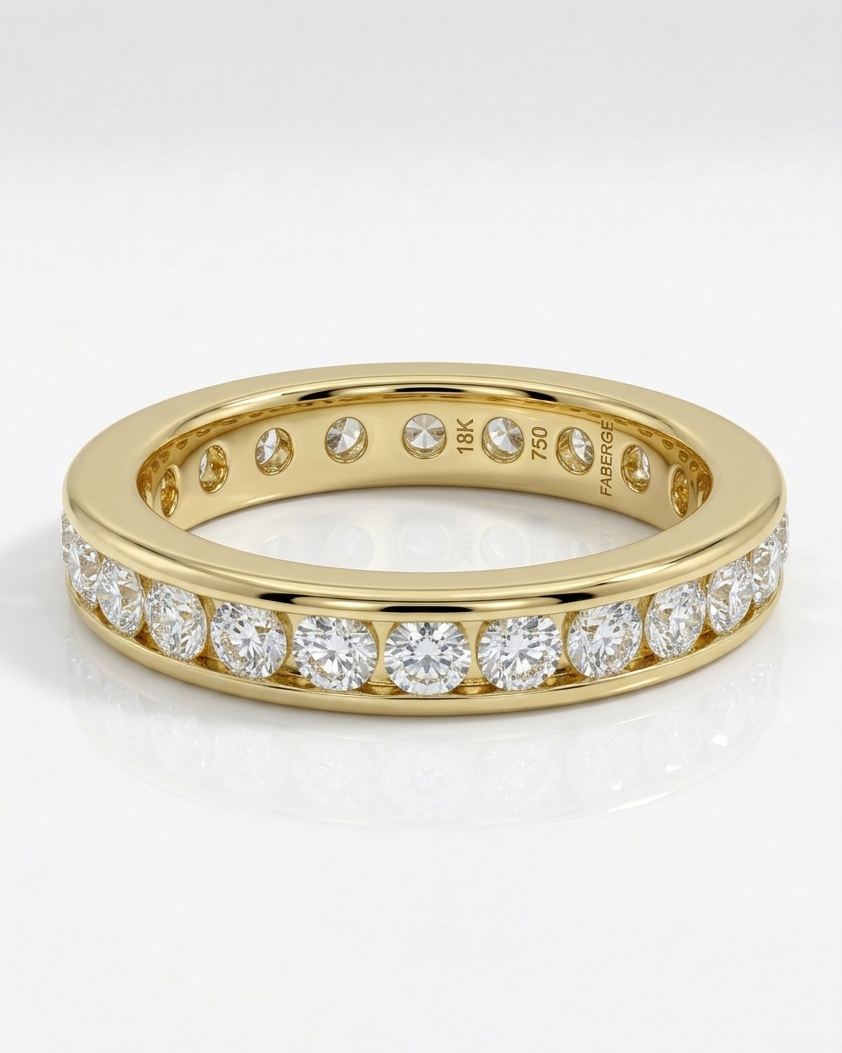 Gold ring with diamonds on a white background
