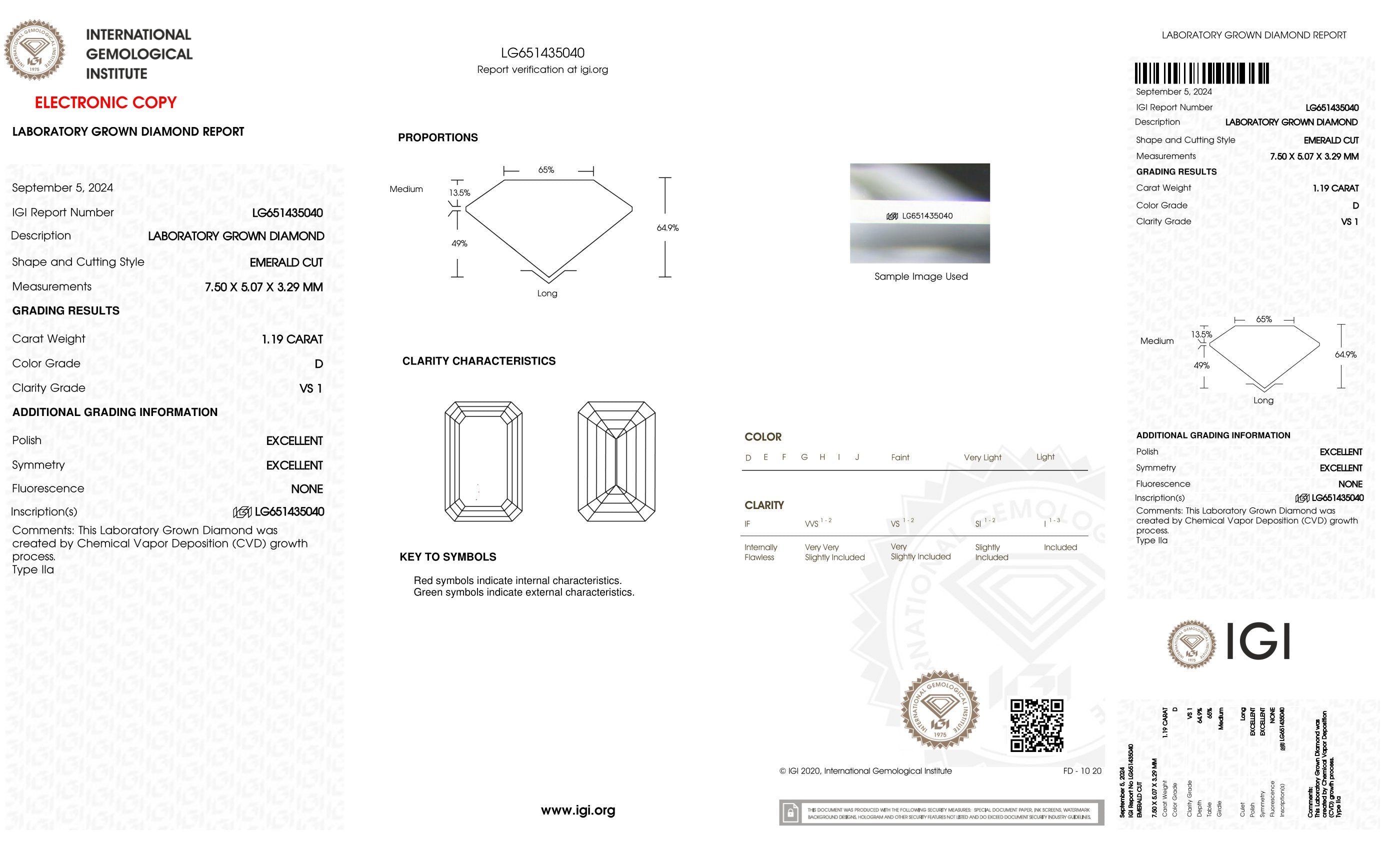 Diamond grading report with IGI logo on a white background